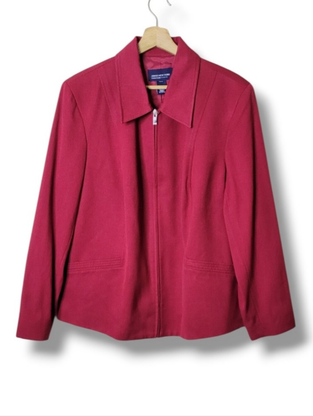 Jones New York Red Silk Blend Full Zip Mid-Weight Jacket Size L